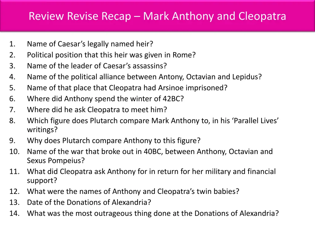 review revise recap mark anthony and cleopatra