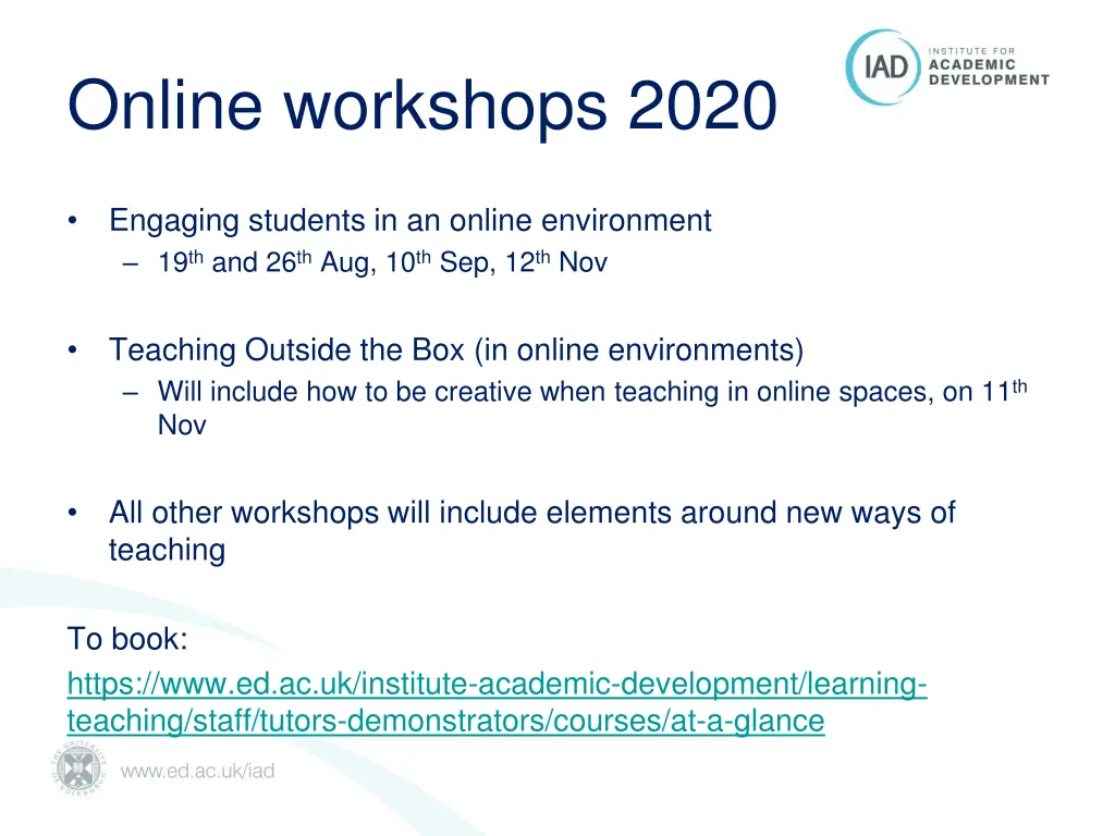 online workshops 2020