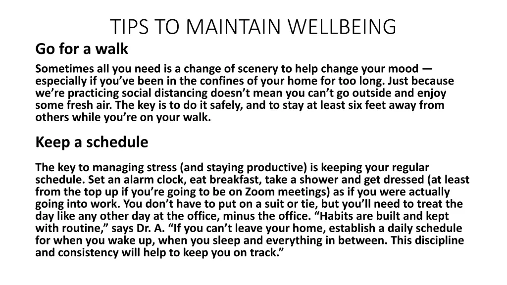 tips to maintain wellbeing go for a walk