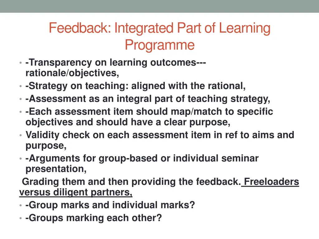 feedback integrated part of learning programme
