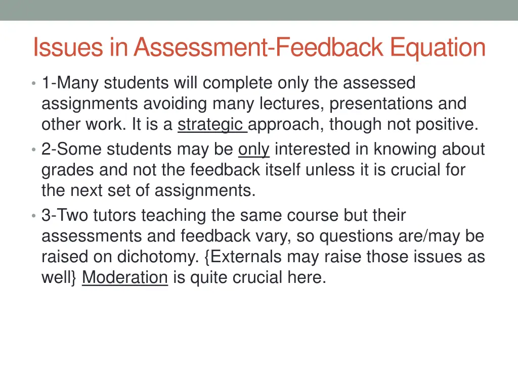 issues in assessment feedback equation