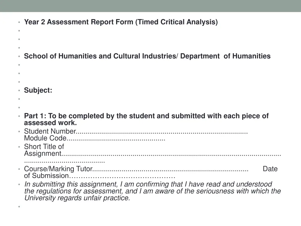 year 2 assessment report form timed critical