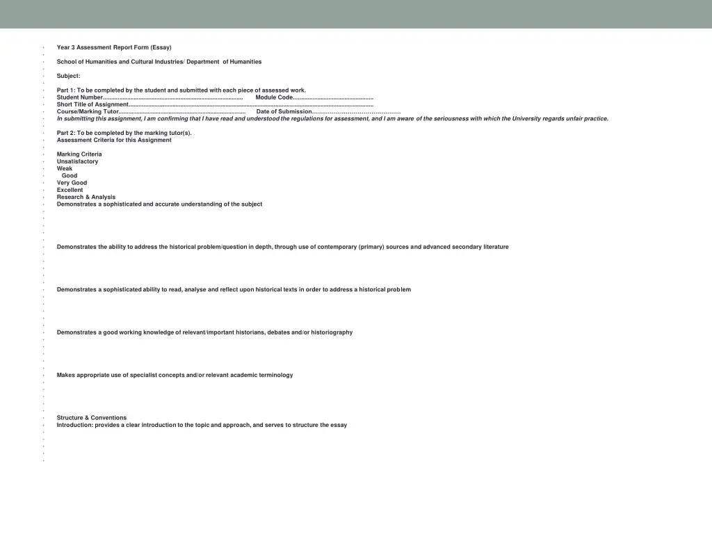 year 3 assessment report form essay