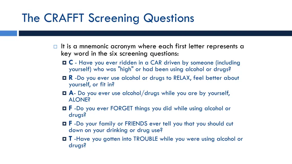 the crafft screening questions