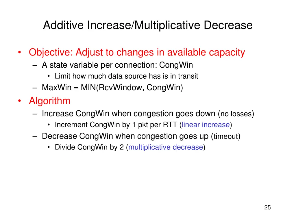 additive increase multiplicative decrease