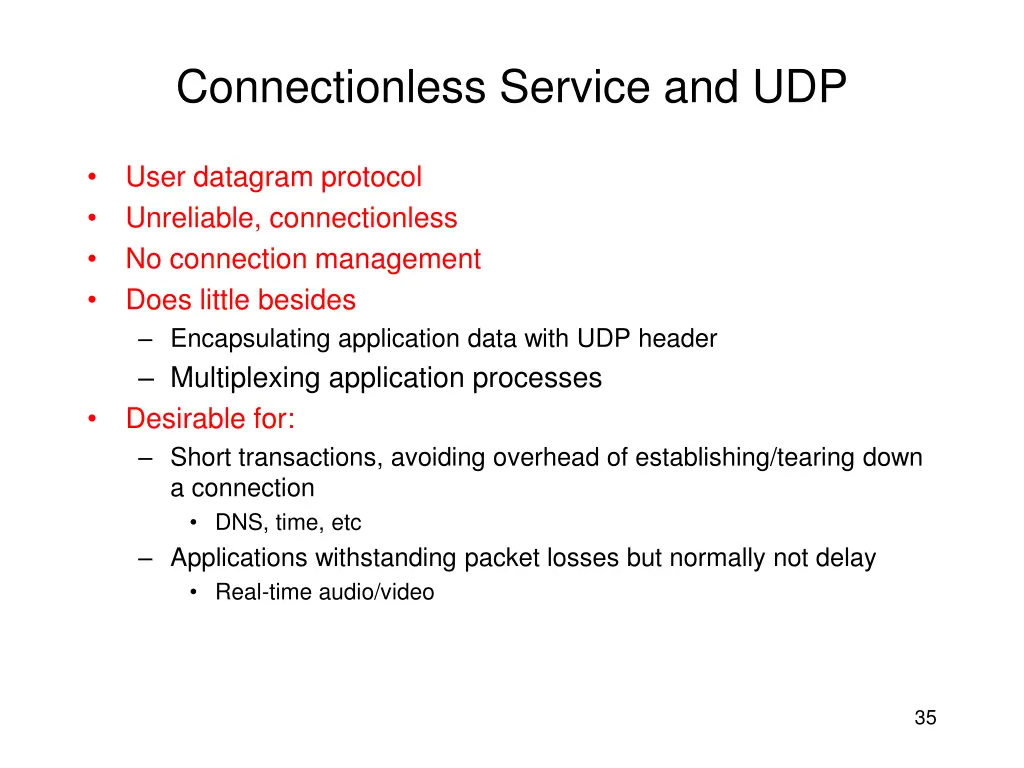 connectionless service and udp