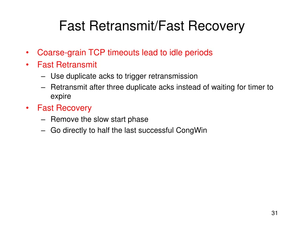 fast retransmit fast recovery