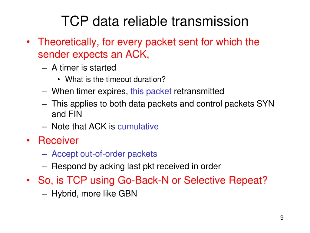 tcp data reliable transmission