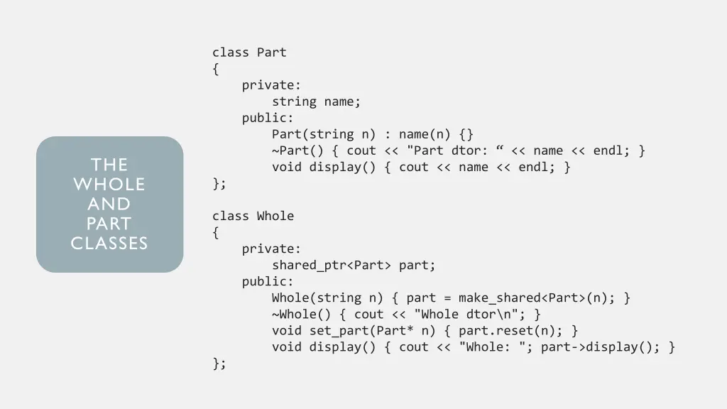 class part private string name public part string