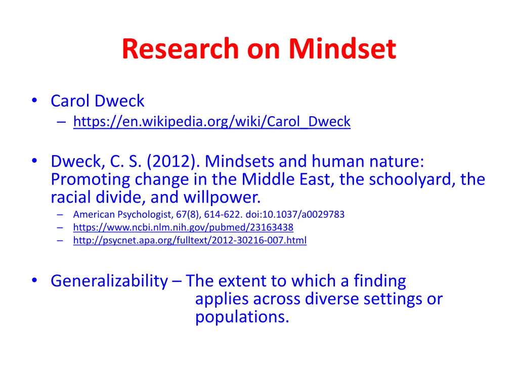 research on mindset