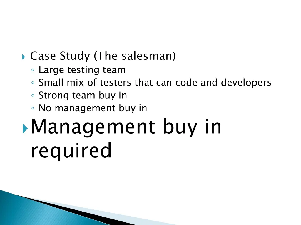 case study the salesman large testing team small