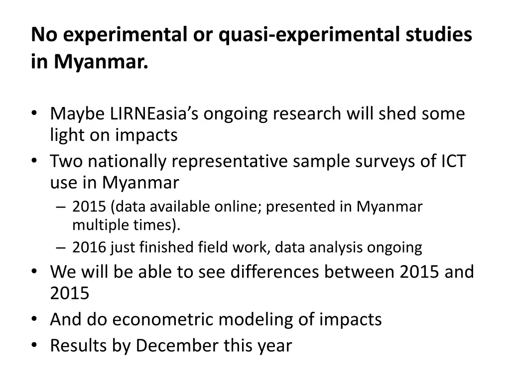 no experimental or quasi experimental studies