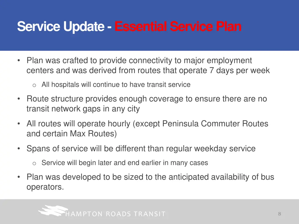 service update essential service plan