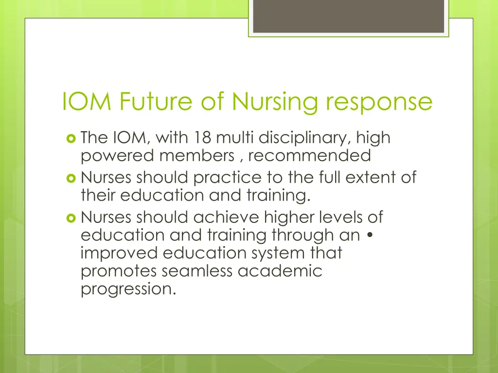 iom future of nursing response