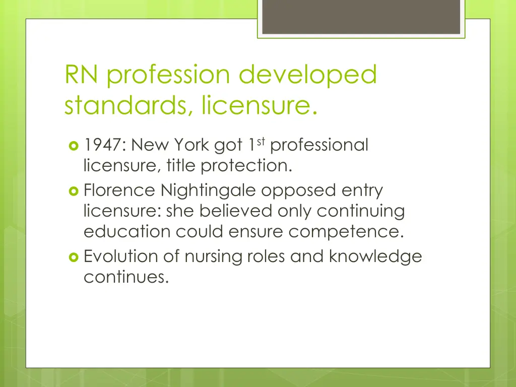 rn profession developed standards licensure