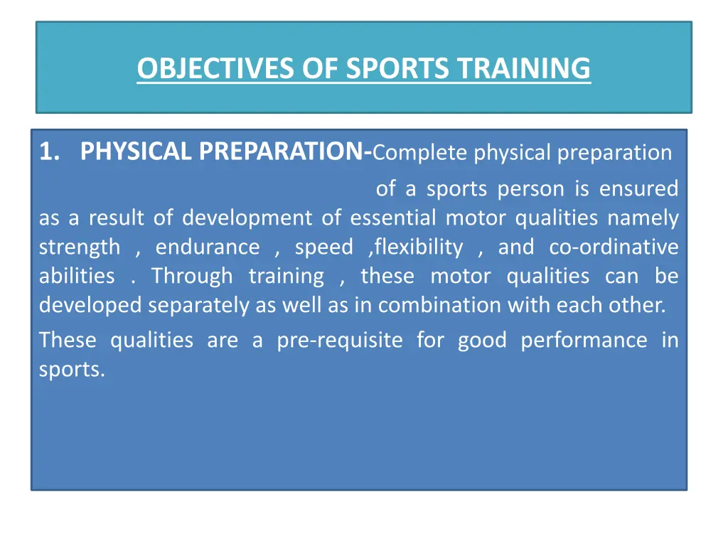 objectives of sports training