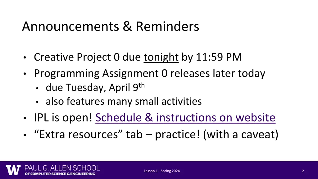 announcements reminders