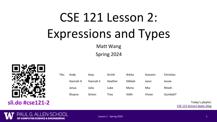 cse 121 lesson 2 expressions and types matt wang