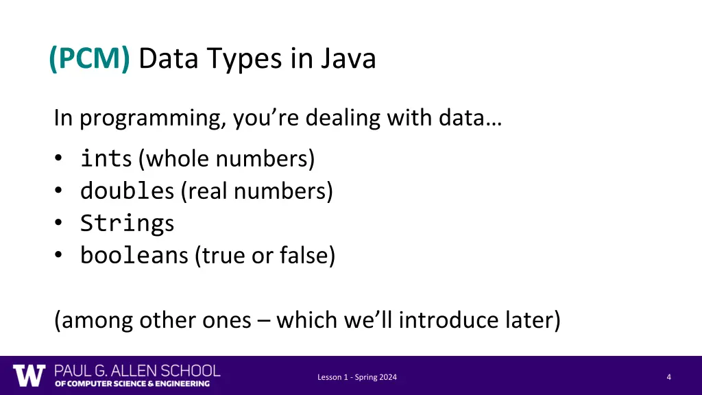 pcm data types in java