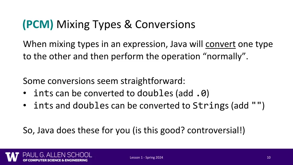 pcm mixing types conversions