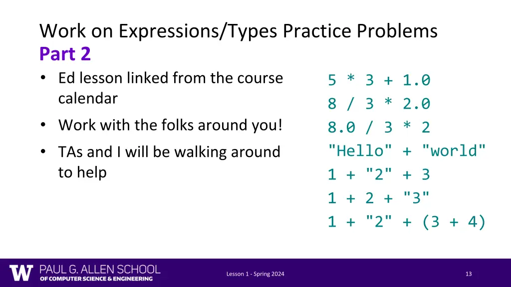 work on expressions types practice problems part 1