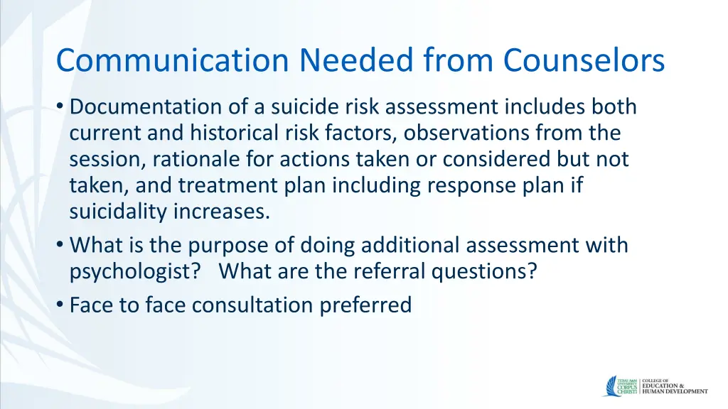 communication needed from counselors