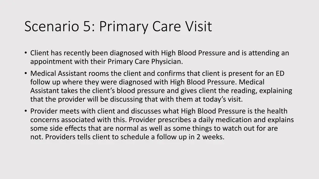 scenario 5 primary care visit