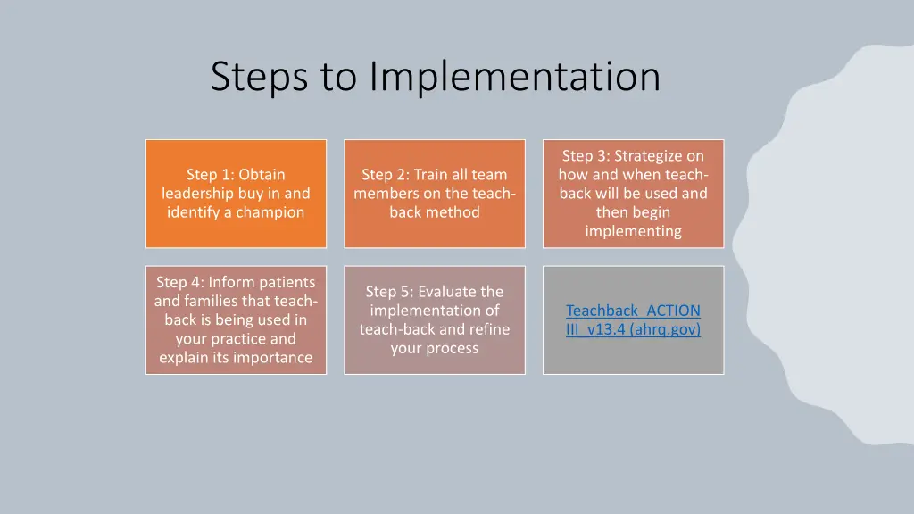steps to implementation