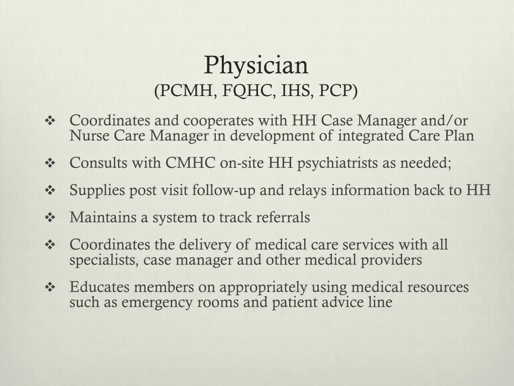 physician pcmh fqhc ihs pcp