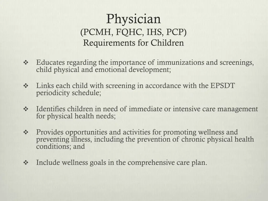 physician pcmh fqhc ihs pcp requirements