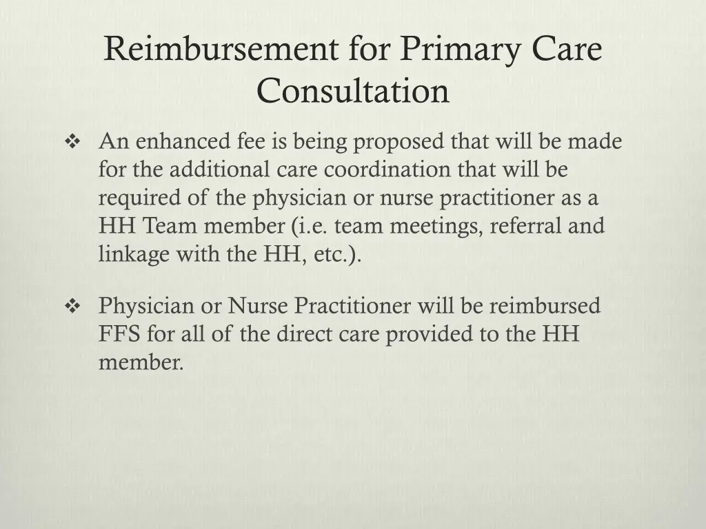reimbursement for primary care consultation