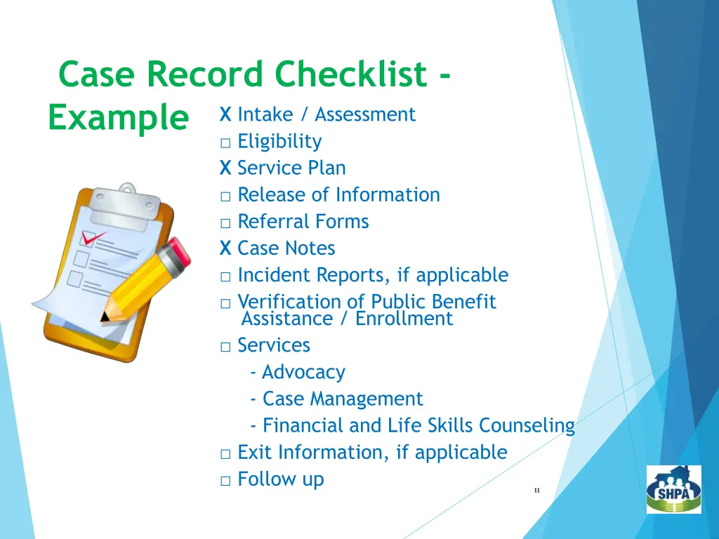 case record checklist example eligibility