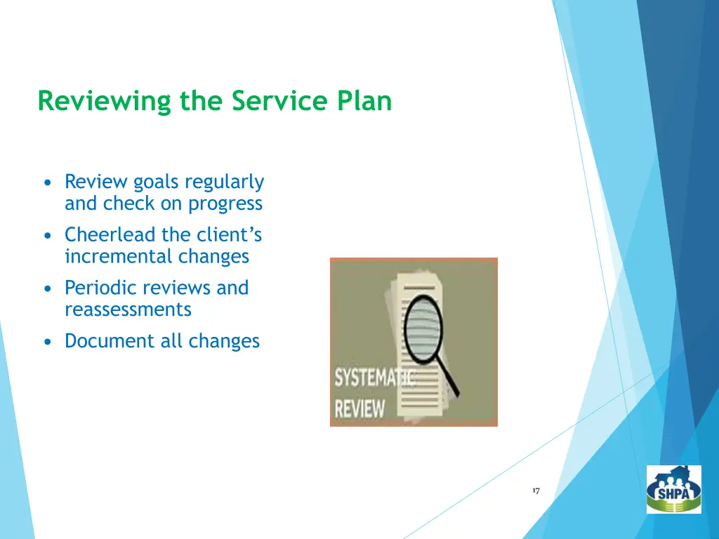 reviewing the service plan