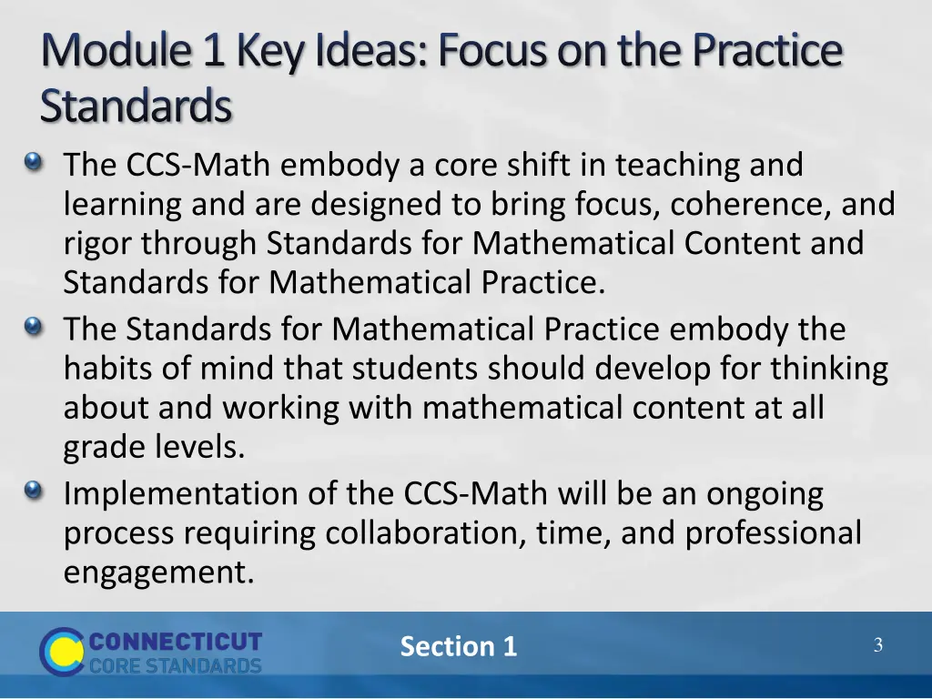 module 1 key ideas focus on the practice standards