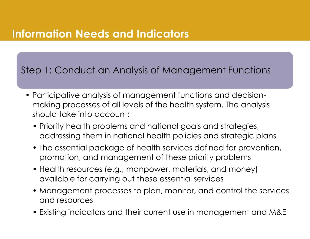 information needs and indicators