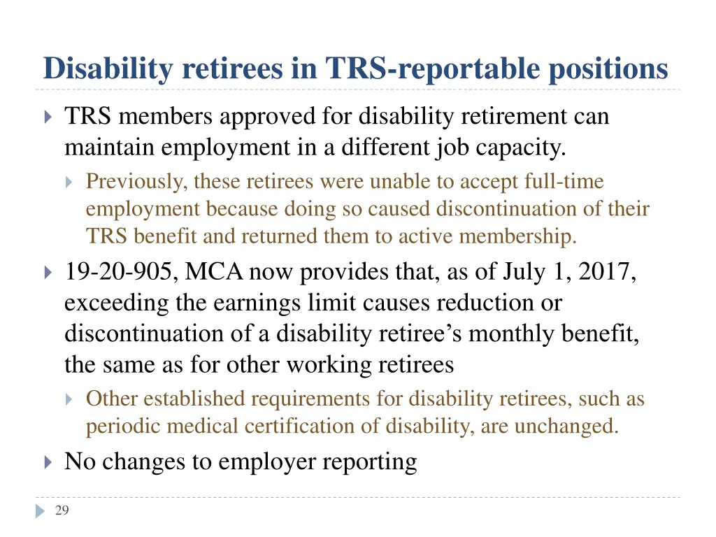 disability retirees in trs reportable positions