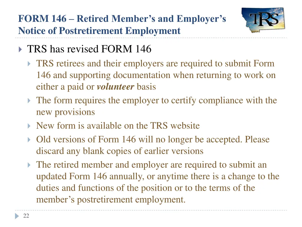 form 146 retired member s and employer s notice