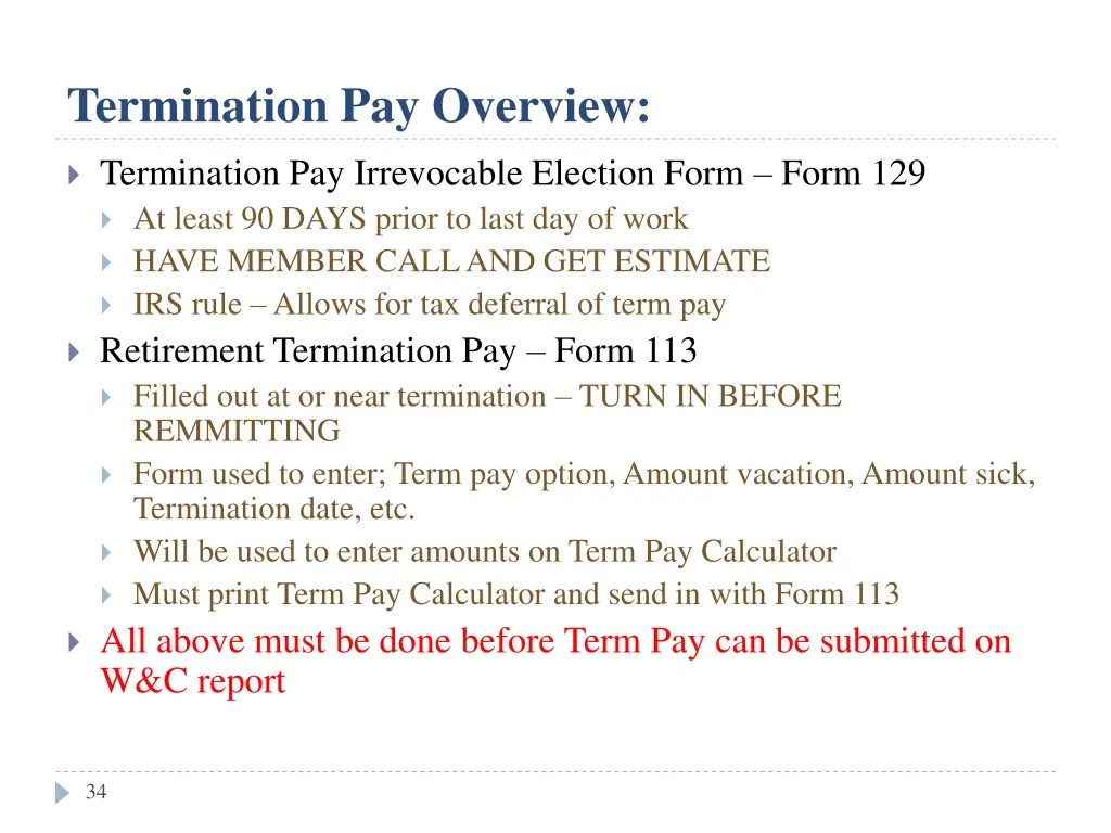termination pay overview