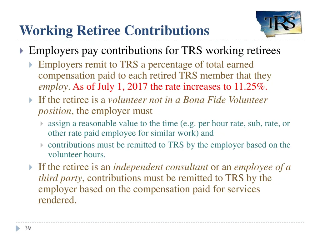 working retiree contributions
