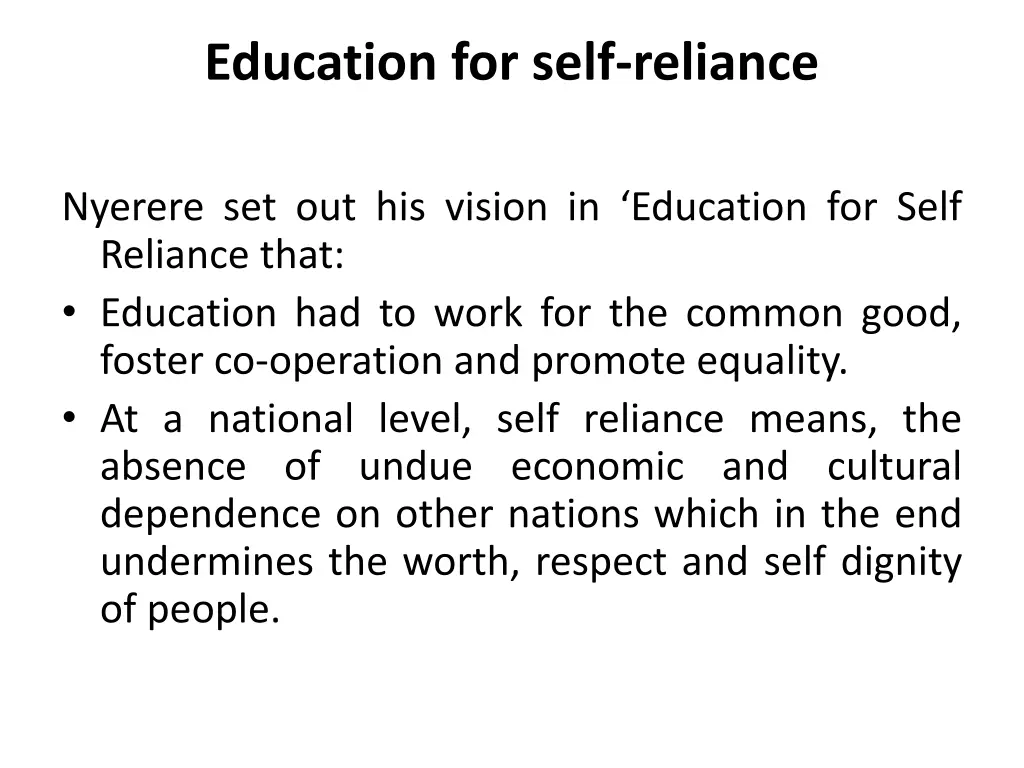 education for self reliance