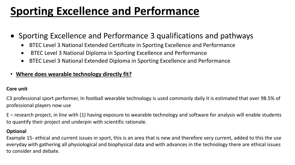 sporting excellence and performance