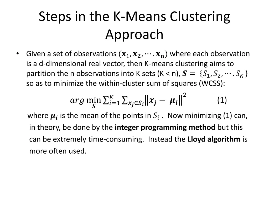 steps in the k means clustering approach