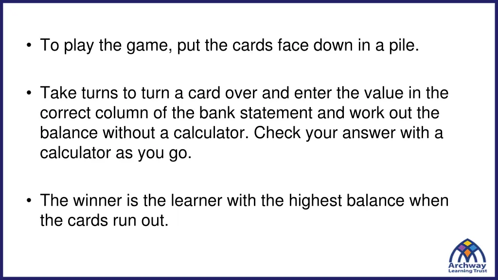 to play the game put the cards face down in a pile
