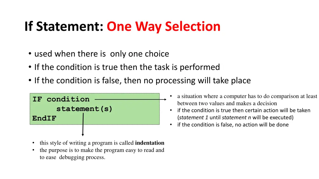 if statement one way selection
