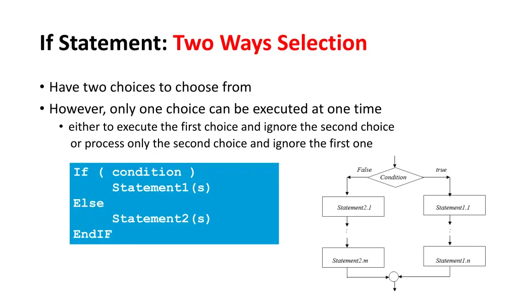 if statement two ways selection