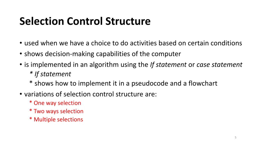 selection control structure