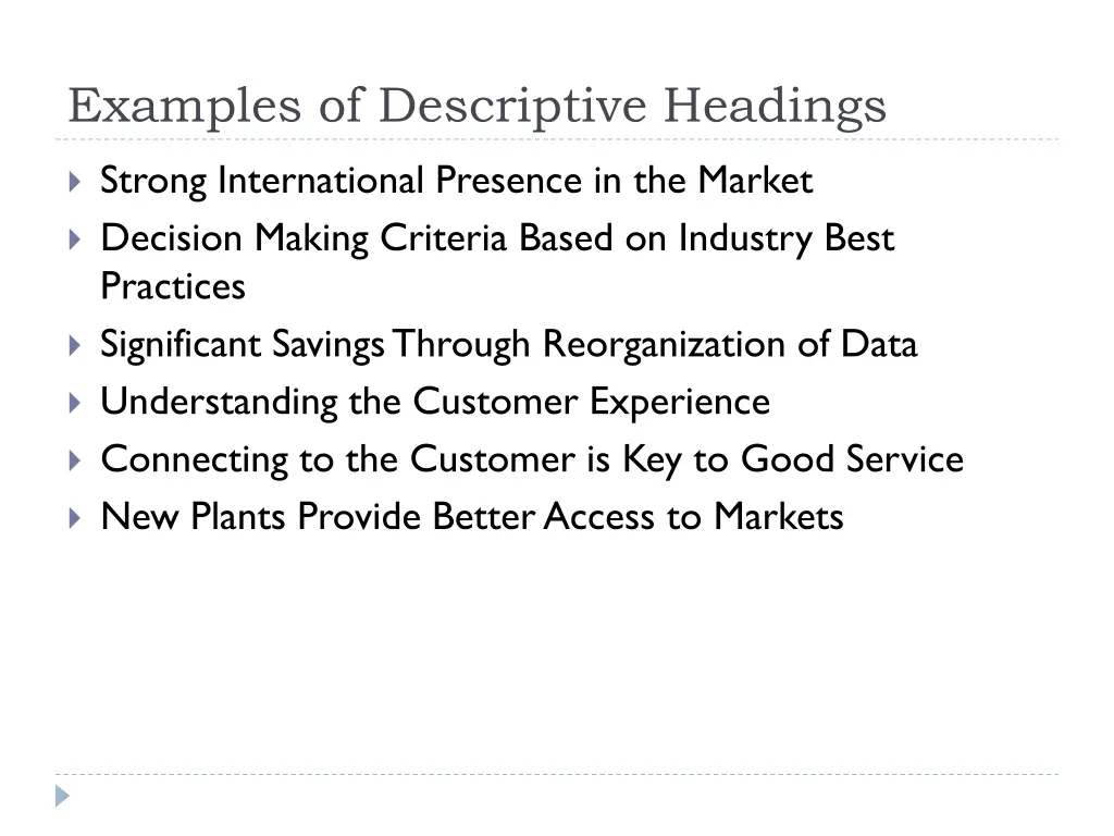 examples of descriptive headings