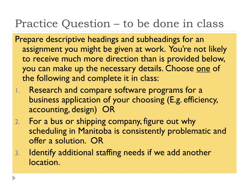 practice question to be done in class prepare