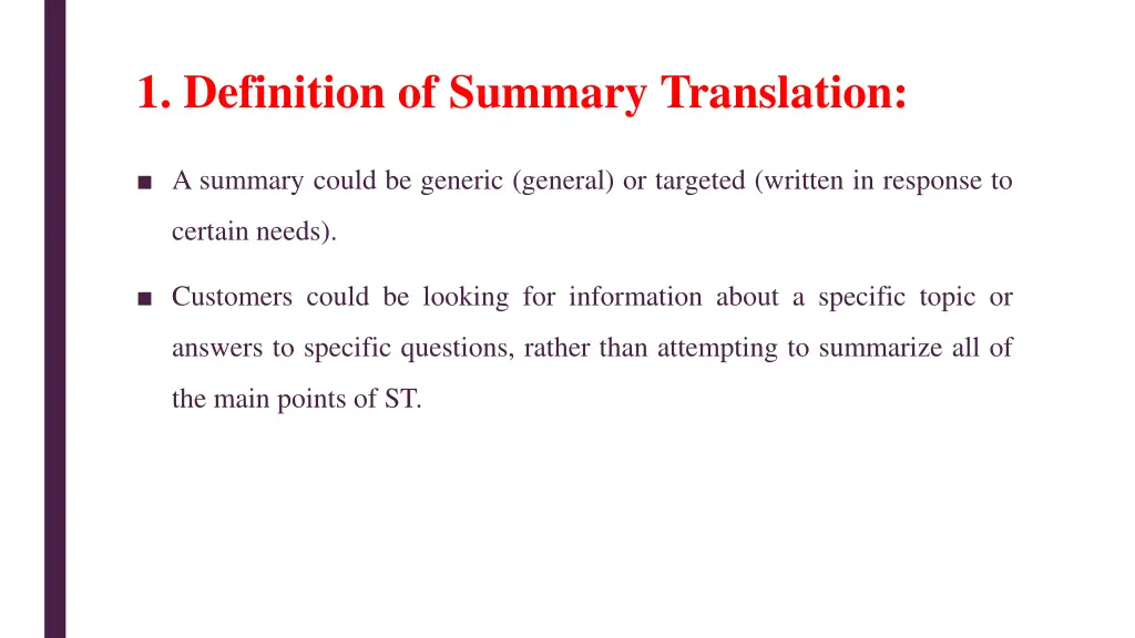 1 definition of summary translation 1