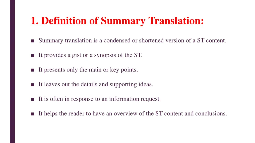 1 definition of summary translation